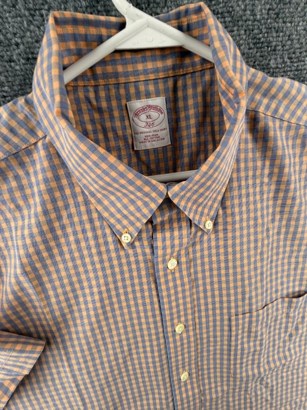 Brooks Brothers Check Non-Iron Cotton XL Button-Down Short Sleeve Blue Orange - Picture 8 of 16